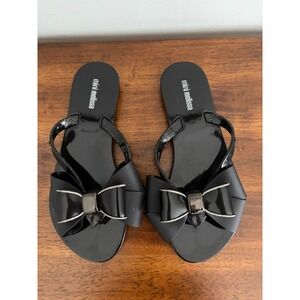 Mini Harmonic Sweet Bow Flip Flop Black Glitter Kids Size 1
